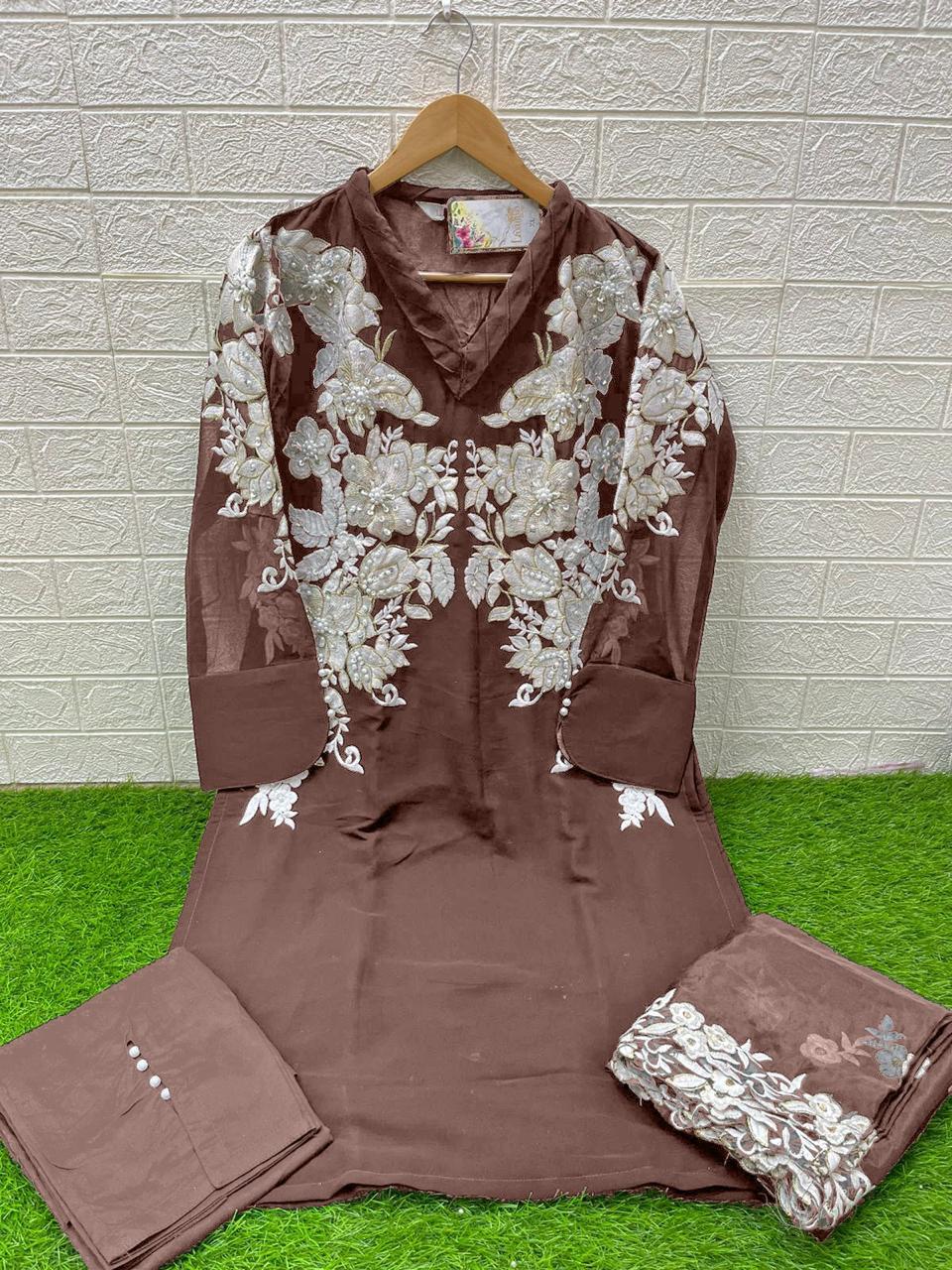 1377 Coffee Laxuria Trendz Hand Work Pakistani Salwar Suits