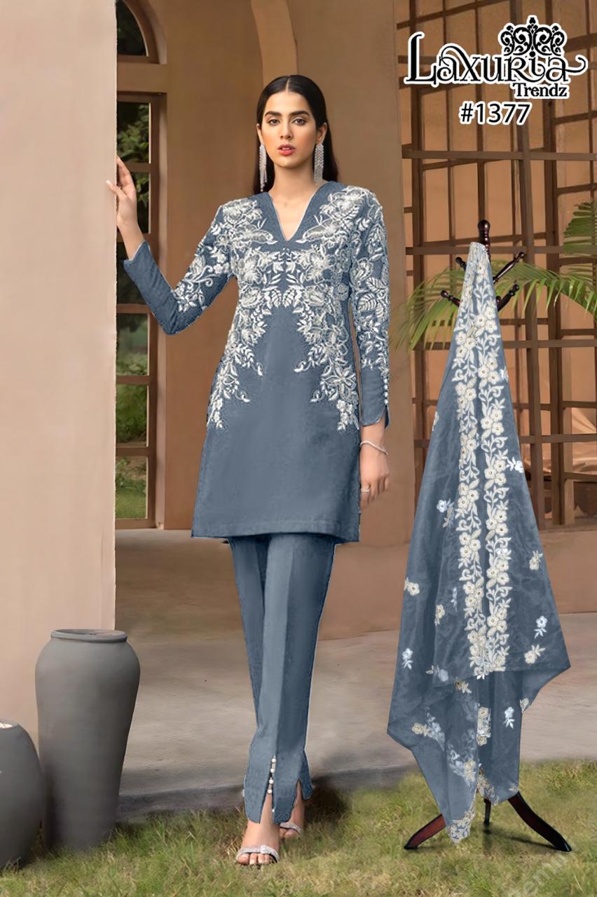 1377 Grey Laxuria Trendz Faux Georgette Pakistani Readymade Suits