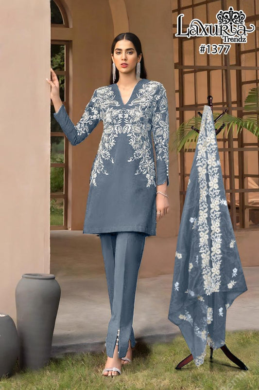 1377 Grey Laxuria Trendz Faux Georgette Pakistani Readymade Suits