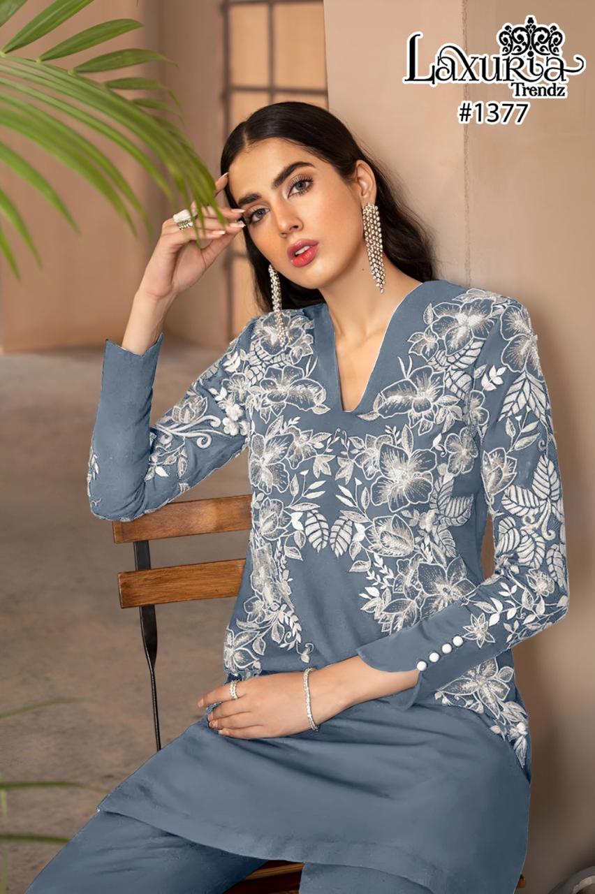 1377 Grey Laxuria Trendz Faux Georgette Pakistani Readymade Suits