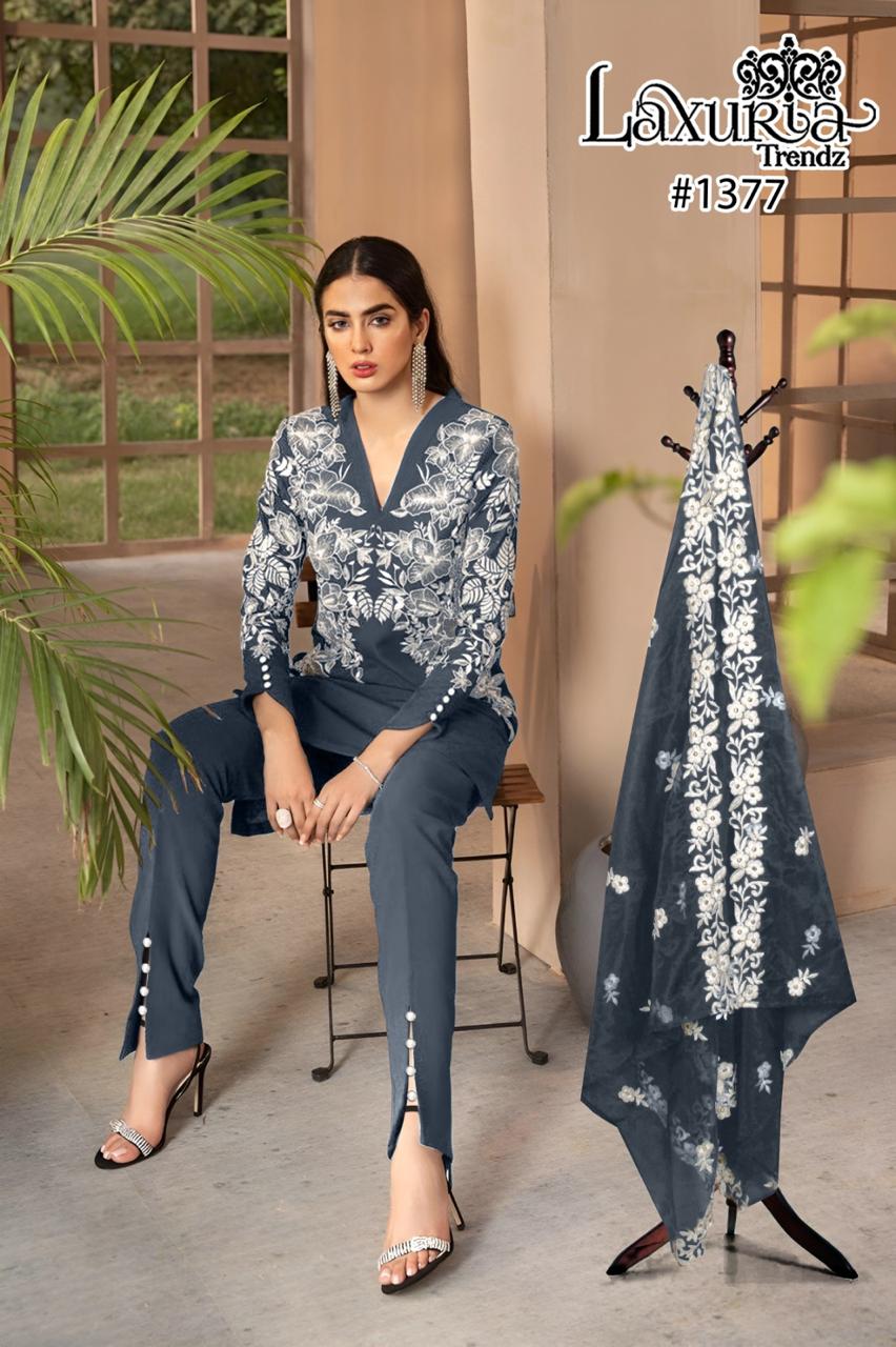 1377 Grey Laxuria Trendz Faux Georgette Pakistani Readymade Suits