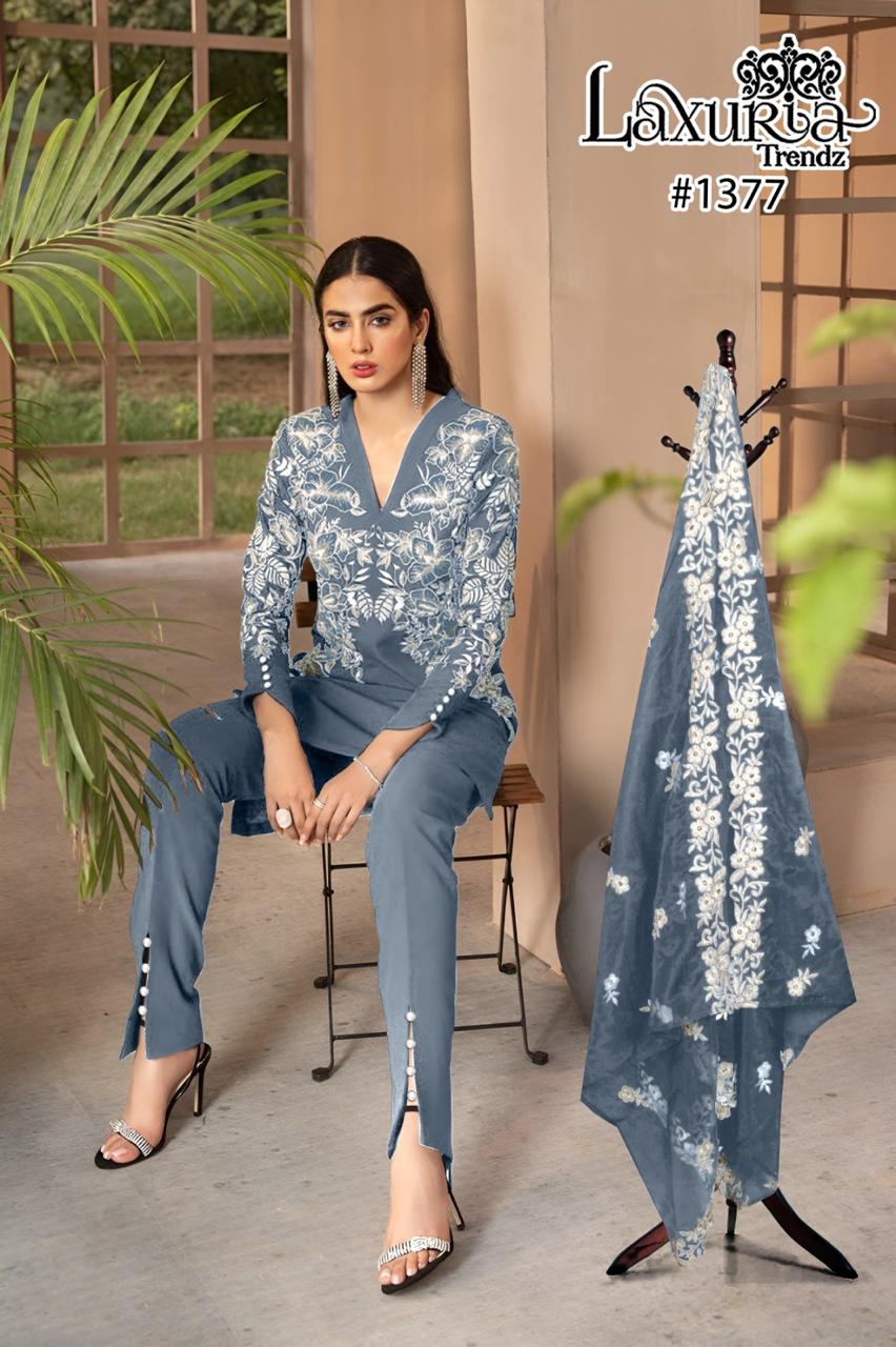 1377 Grey Laxuria Trendz Faux Georgette Pakistani Readymade Suits