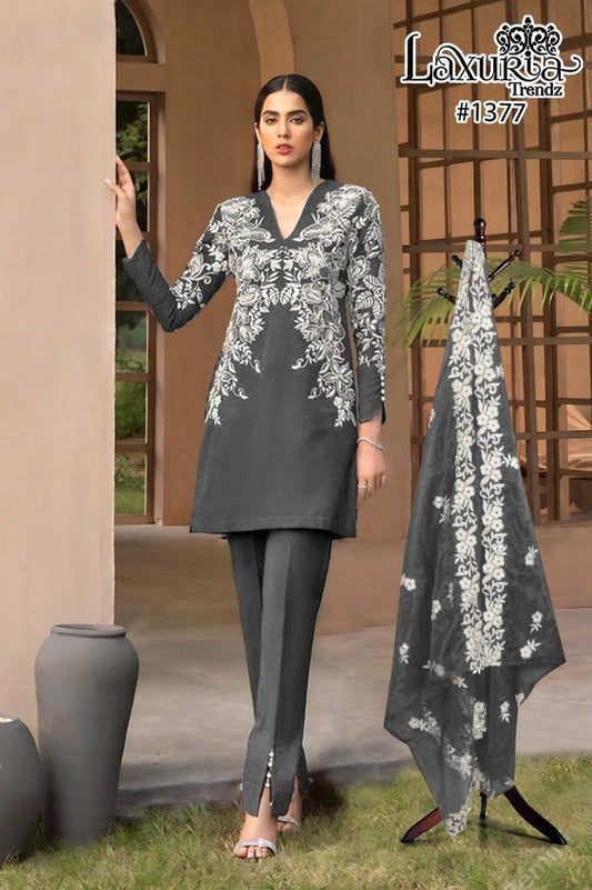 1377 Grey Laxuria Trendz Hand Work Pakistani Salwar Suits
