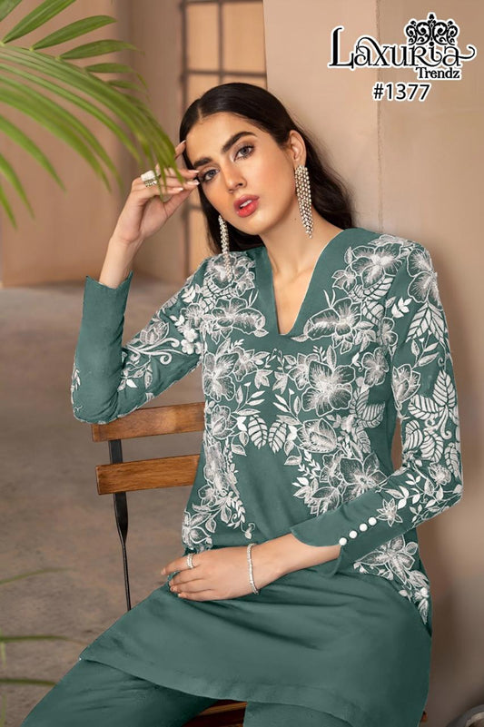 1377 Moss Green Laxuria Trendz Faux Georgette Pakistani Readymade Suits