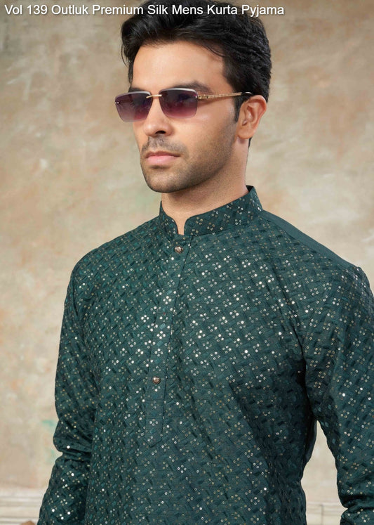 139001 Vol 139 Outluk Premium Silk Mens Kurta Pyjama