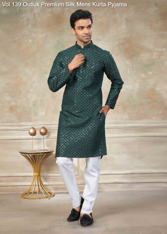 139003 Vol 139 Outluk Premium Silk Mens Kurta Pyjama