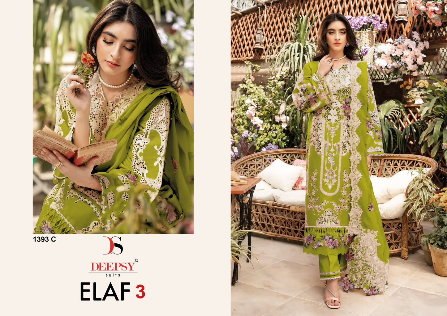 1393-C Elaf 3 Deepsy Pure Cotton Pakistani Salwar Suits