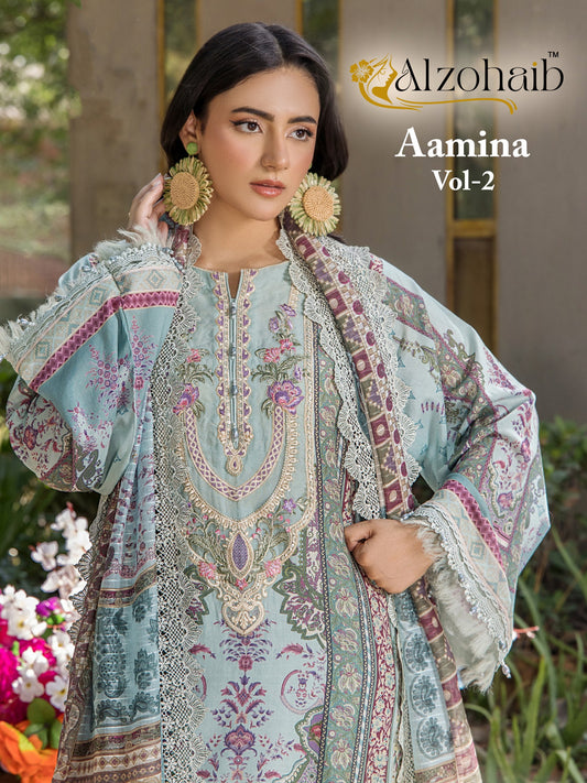 1393 Aamina Vol 2 Al Zohaib Pure Cotton Pakistani Salwar Suits
