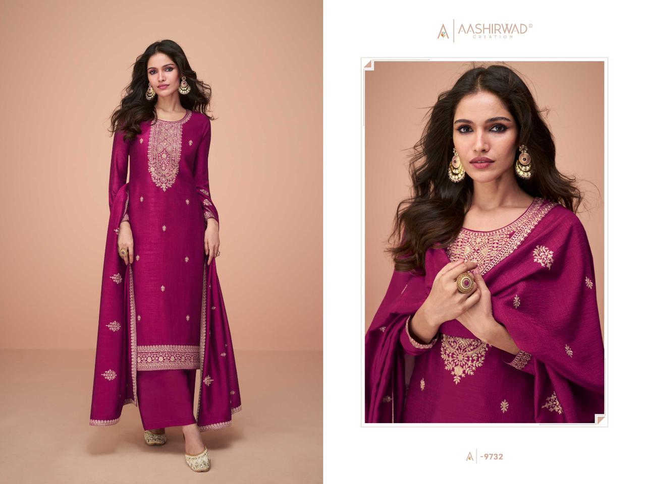 9732 Hiva Aashirwad Creation Unstitched Suits