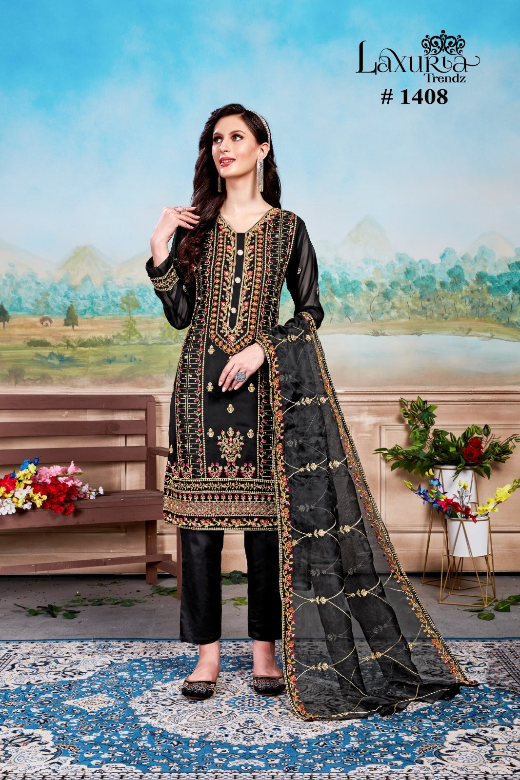 1408 Black Laxuria Trendz Embroidered Pakistani Readymade Suits