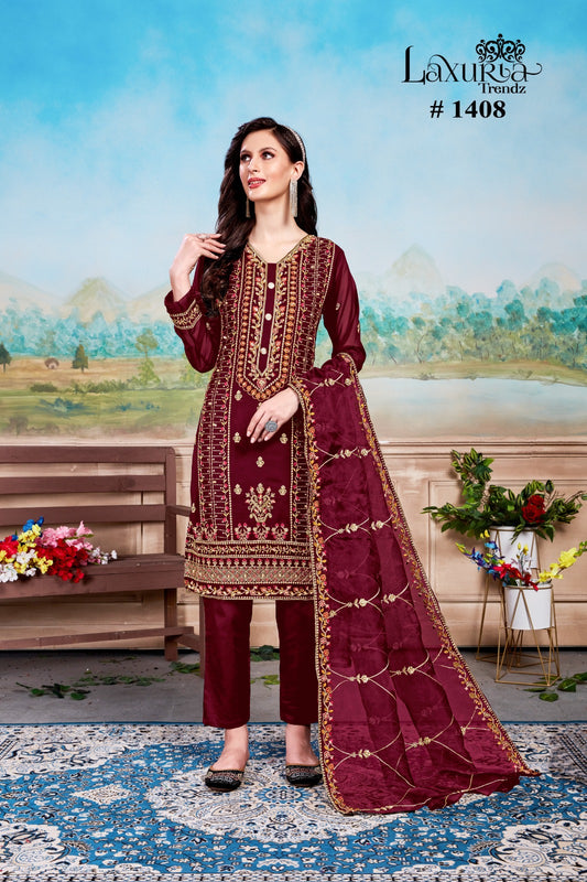 1408 Maroon Laxuria Trendz Embroidered Pakistani Readymade Suits