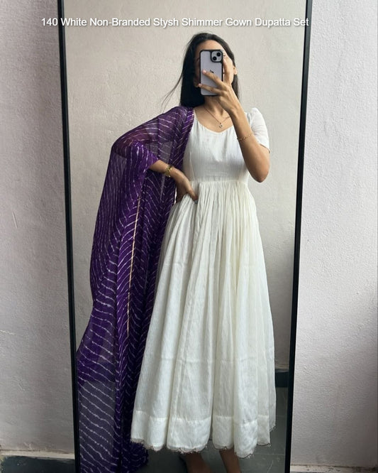 140 White Non-Branded Stysh Shimmer Gown Dupatta Set
