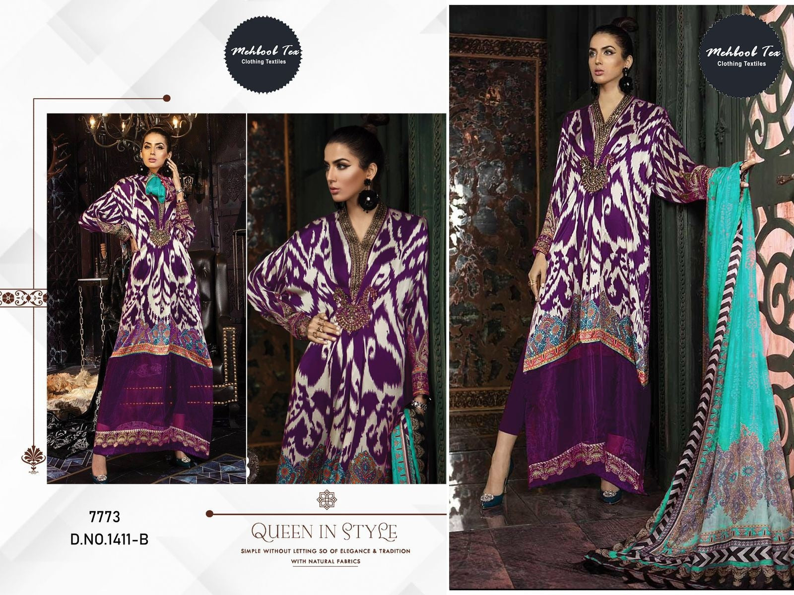 1411-B Mehboob Tex Printed Pakistani Patch Suits