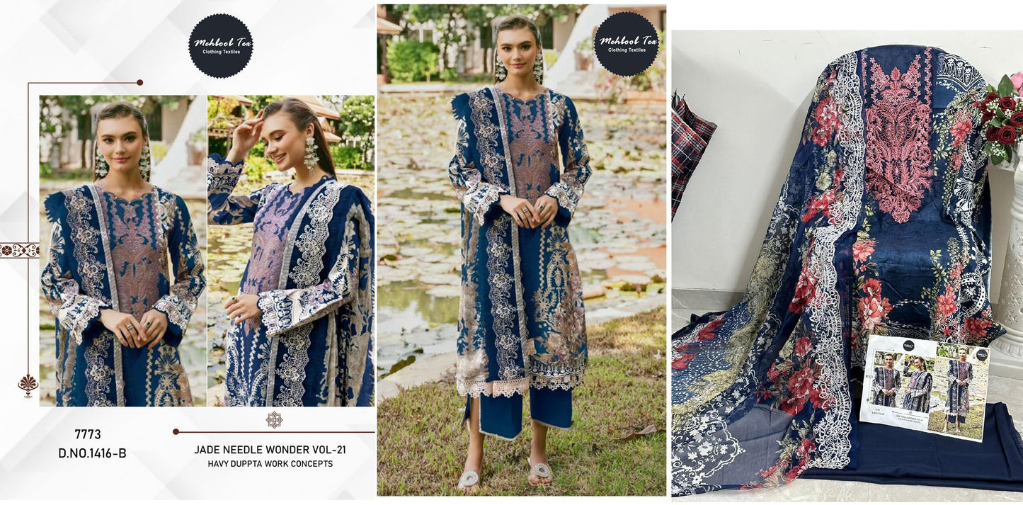 1416B Jade Needle Wonder Vol 21 Mehboob Tex Pakistani Patch Suits