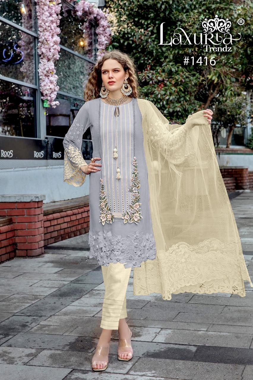 1416 Grey Laxuria Trendz Handwork Pakistani Readymade Suits