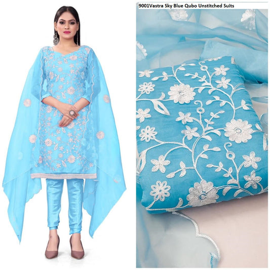 9001Vastra Sky Blue Qubo Unstitched Suits