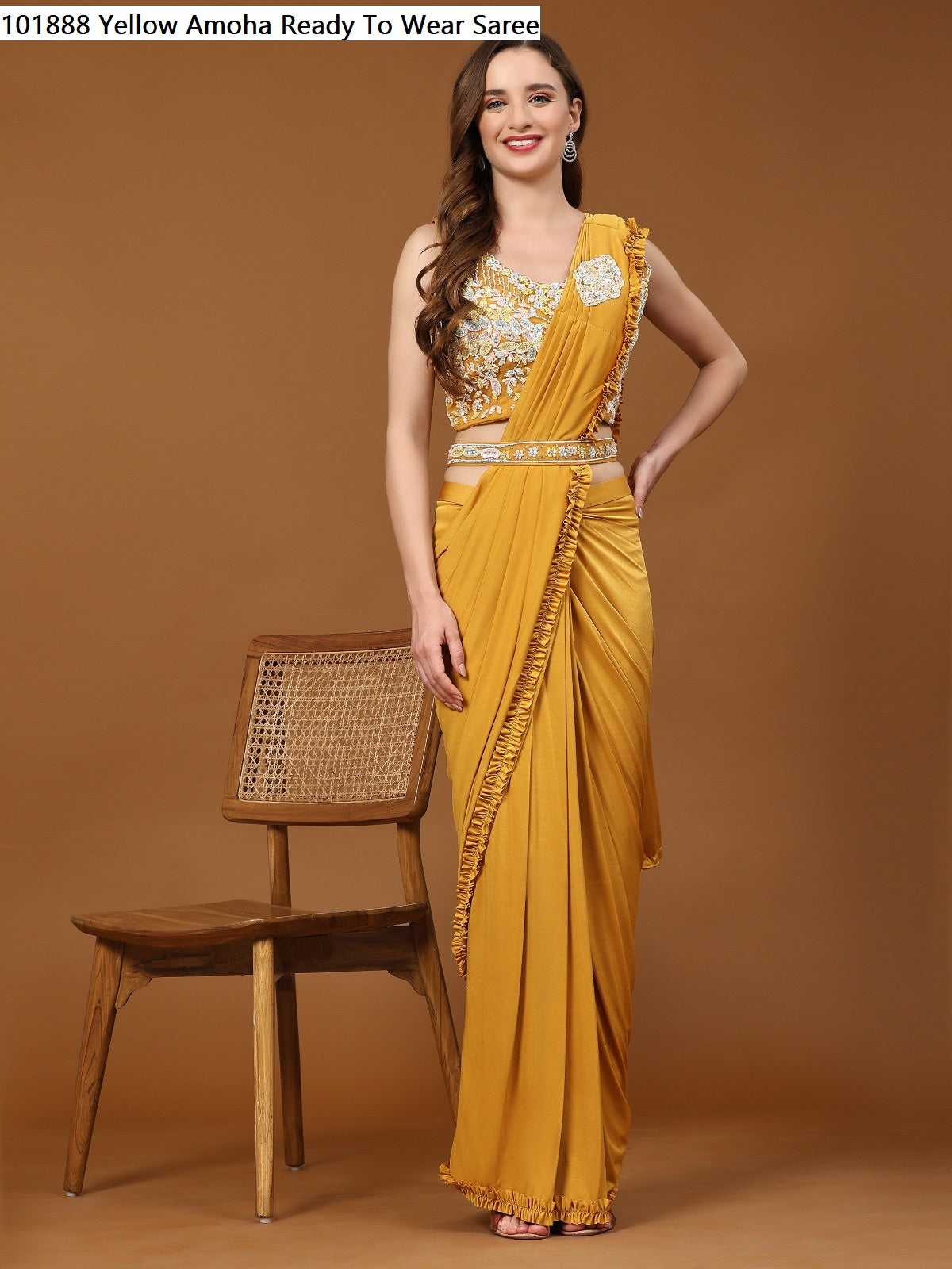 101888 Yellow Amoha Ready To Wear Saree