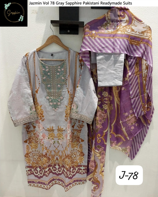 Jazmin Vol 78 Gray Sapphire Pakistani Readymade Suits