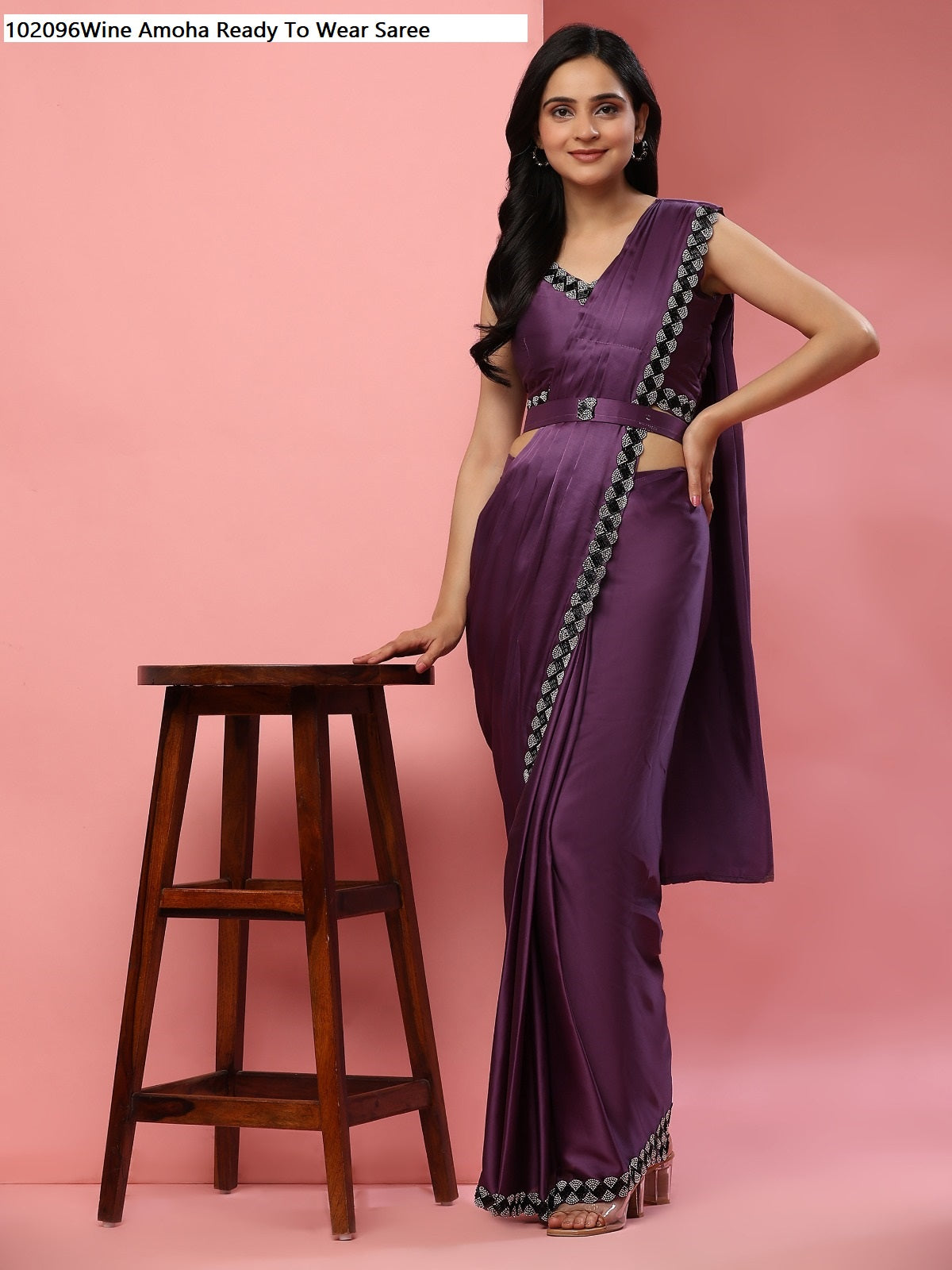 102096Wine Amoha Ready To Wear Saree
