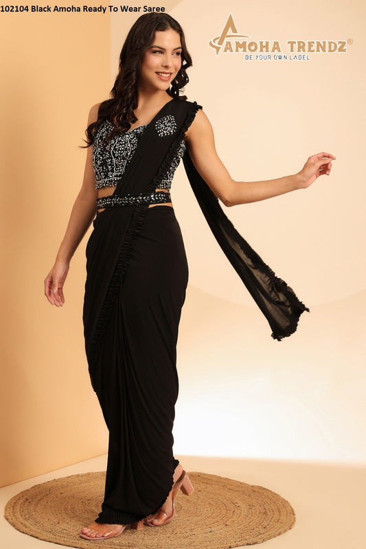 102104 Black Amoha Ready To Wear Saree