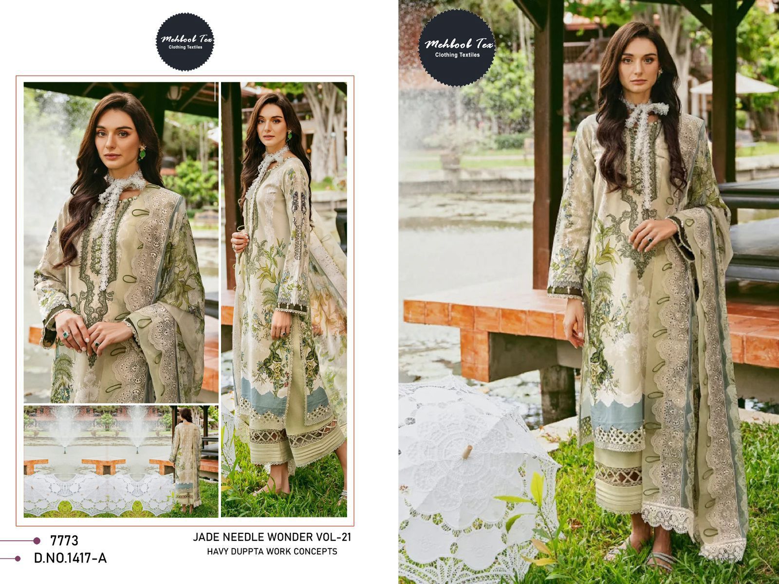 1417A Jade Needle Wonder 21 Mehboob Tex Embroidery Pakistani Patch Suits