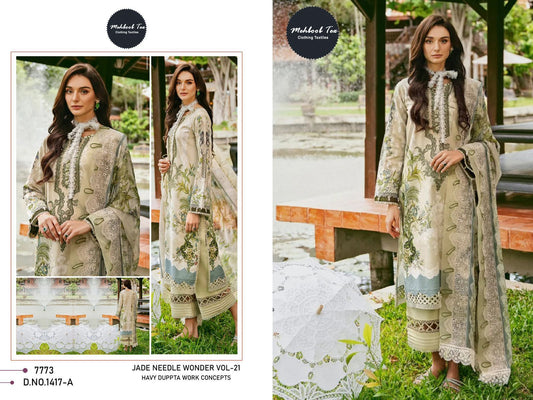 1417A Jade Needle Wonder 21 Mehboob Tex Embroidery Pakistani Patch Suits