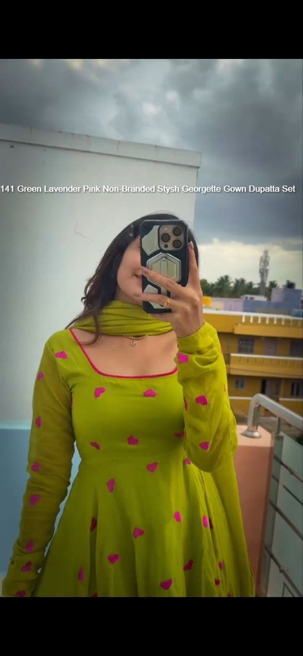 141 Green Lavender Pink Non-Branded Stysh Georgette Gown Dupatta Set