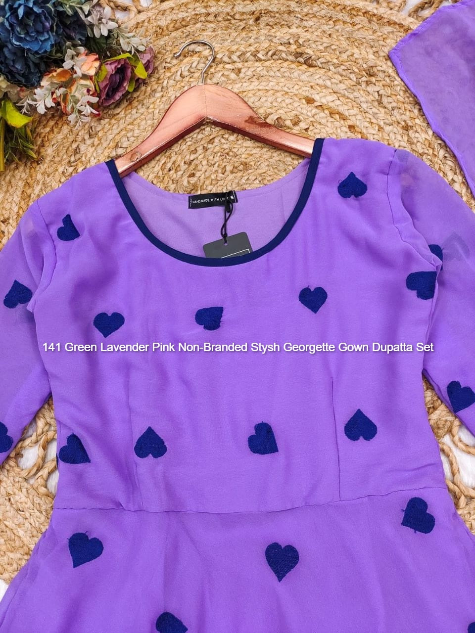 141 Green Lavender Pink Non-Branded Stysh Georgette Gown Dupatta Set
