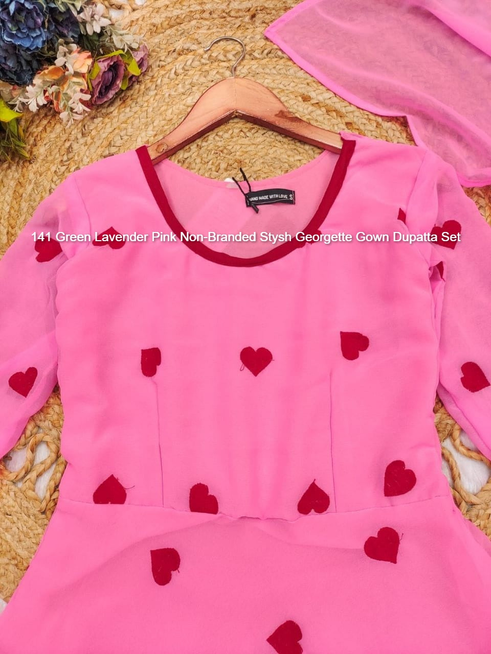 141 Green Lavender Pink Non-Branded Stysh Georgette Gown Dupatta Set