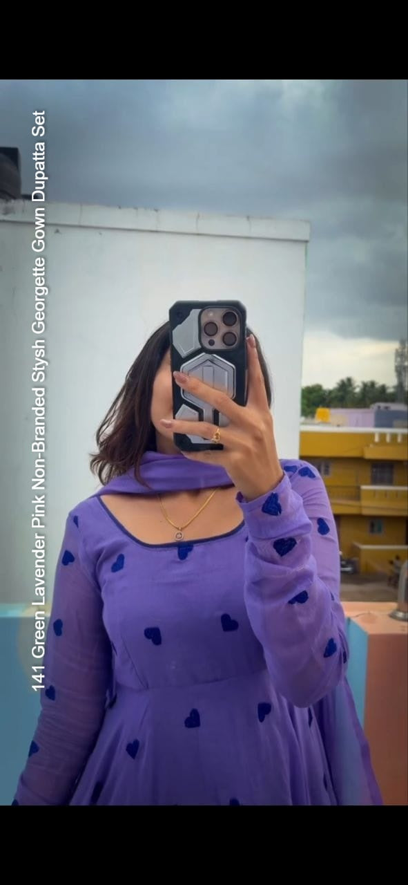 141 Green Lavender Pink Non-Branded Stysh Georgette Gown Dupatta Set