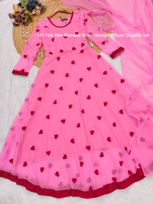 141 Pink Non-Branded Stysh Georgette Gown Dupatta Set