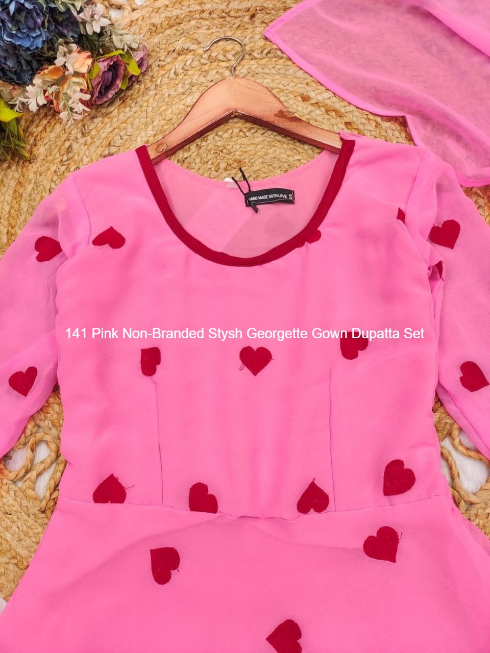 141 Pink Non-Branded Stysh Georgette Gown Dupatta Set