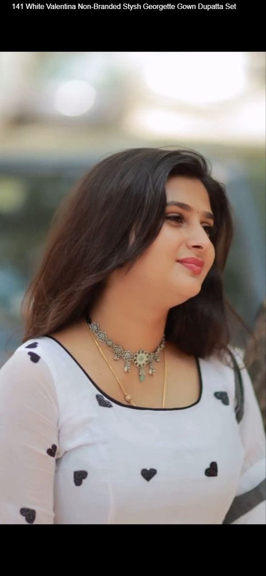 141 White Valentina Non-Branded Stysh Georgette Gown Dupatta Set