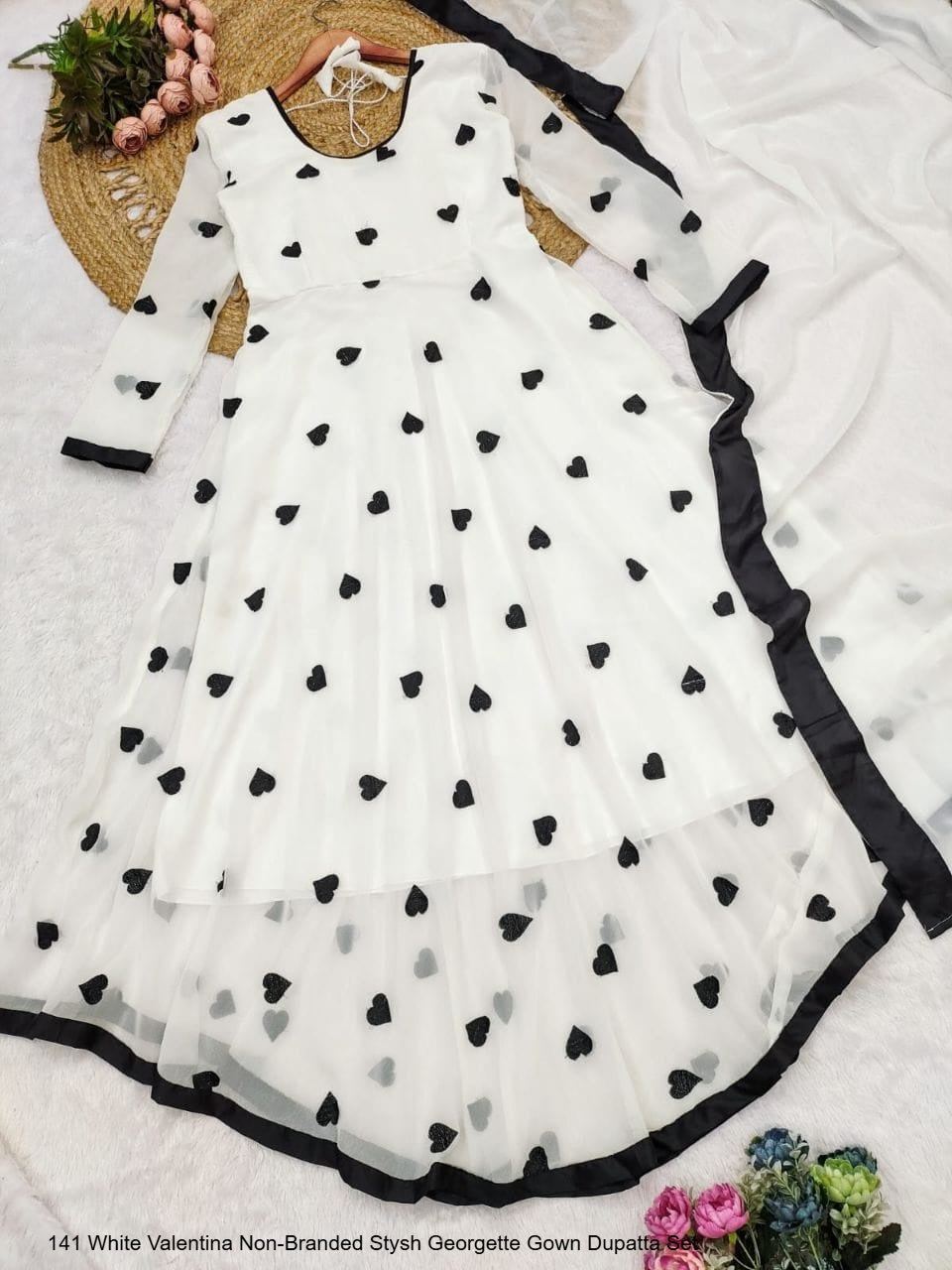 141 White Valentina Non-Branded Stysh Georgette Gown Dupatta Set