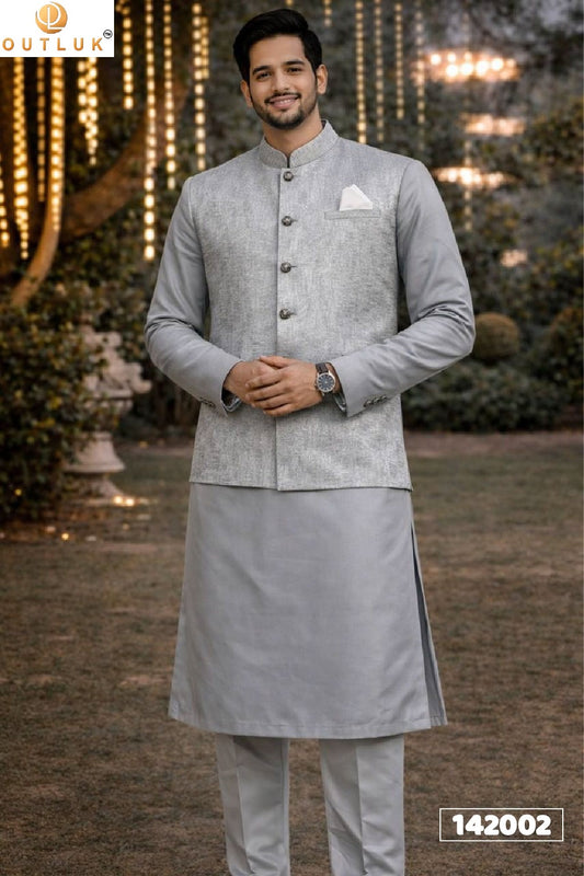 142002 Wedding Vol 142 Outluk Koti Jacquard Mens Kurta Pyjama