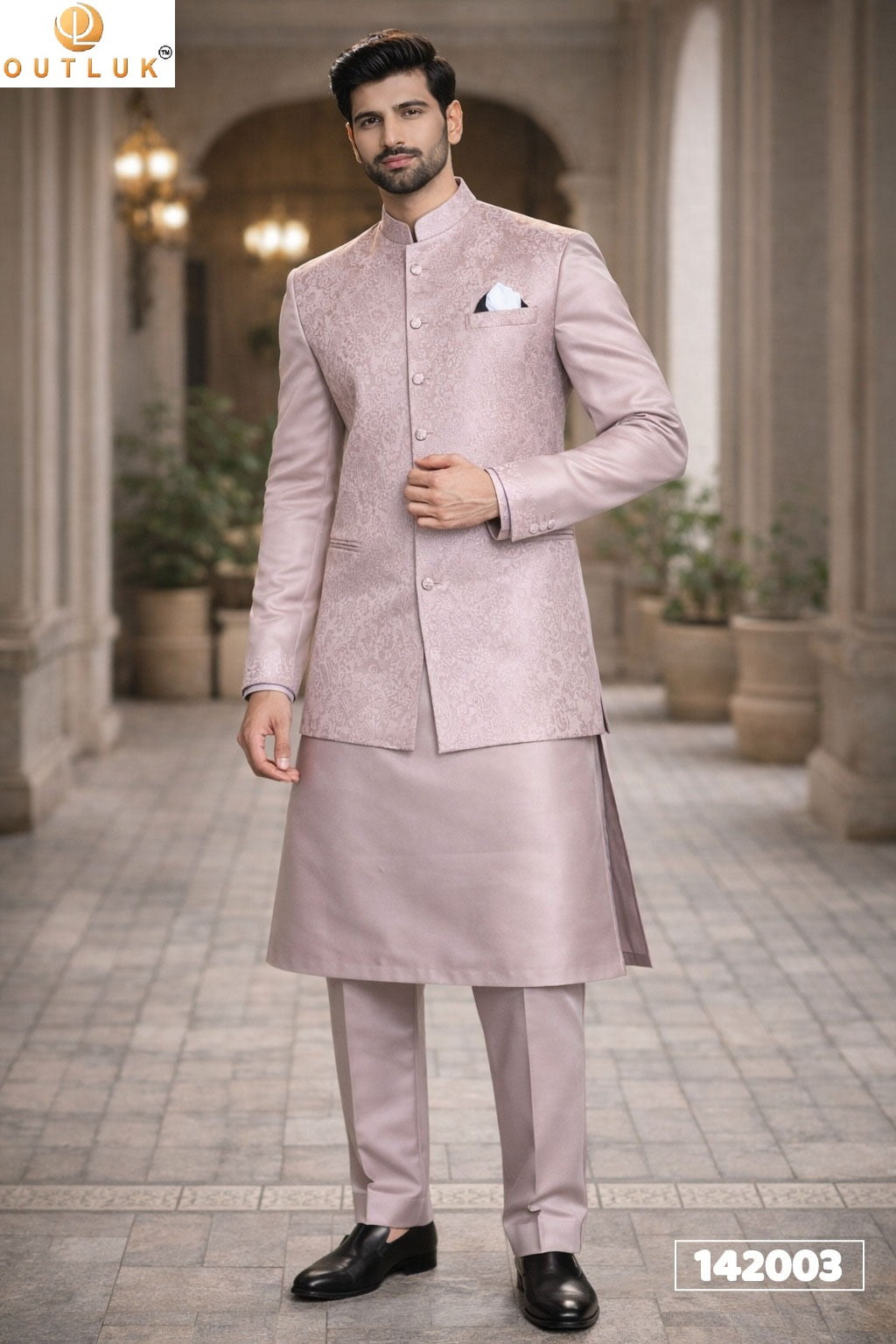 142003 Wedding Vol 142 Outluk Koti Jacquard Mens Kurta Pyjama