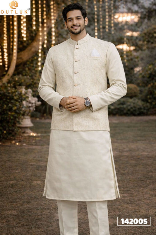 142005 Wedding Vol 142 Outluk Koti Jacquard Mens Kurta Pyjama