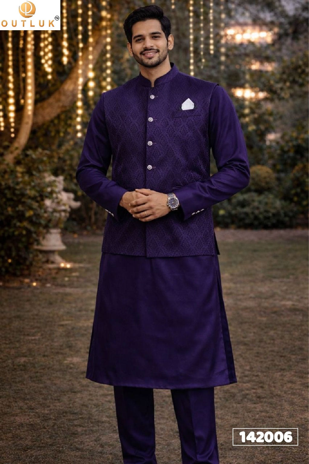 142006 Wedding Vol 142 Outluk Koti Jacquard Mens Kurta Pyjama