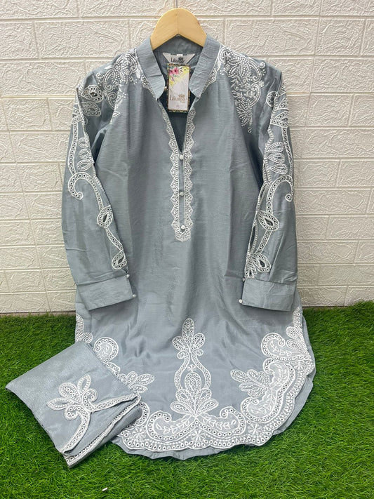 1420 Grey Laxuria Trendz Embroidery Co Ord Set