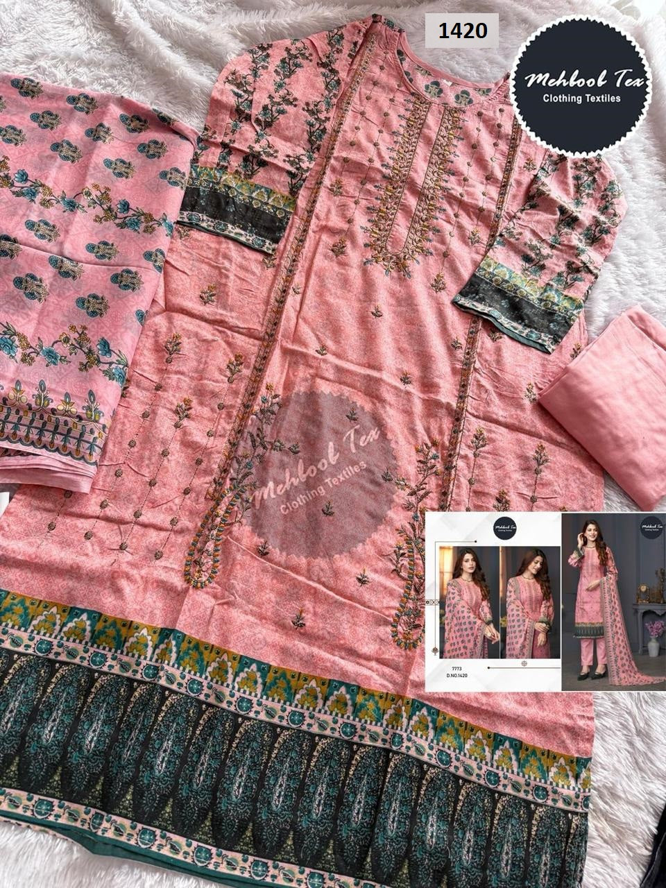 1420 Mehboob Tex Embroidered Pakistani Salwar Suits