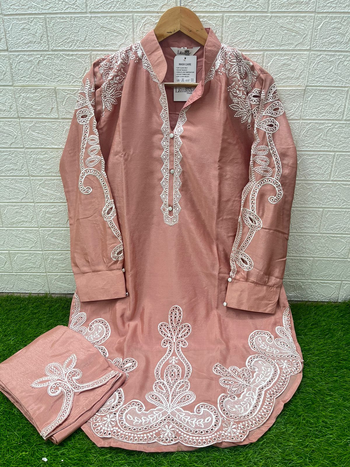 1420 Peach Laxuria Trendz Embroidery Co Ord Set