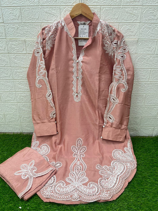 1420 Peach Laxuria Trendz Embroidery Co Ord Set