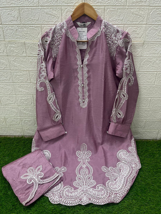 1420 Violet Laxuria Trendz Embroidery Co Ord Set