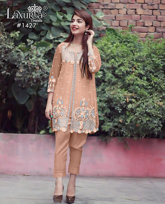 1427 Coffee Laxuria Trendz Handwork Co Ord Set