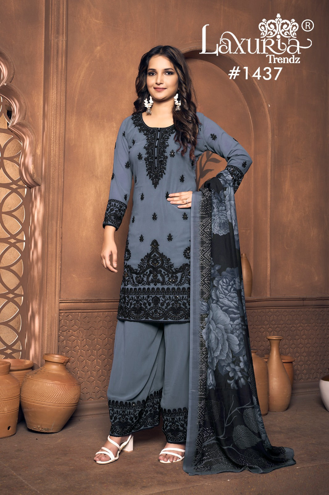 1437 Blue Laxuria Trendz Embroidery Pakistani Readymade Suits