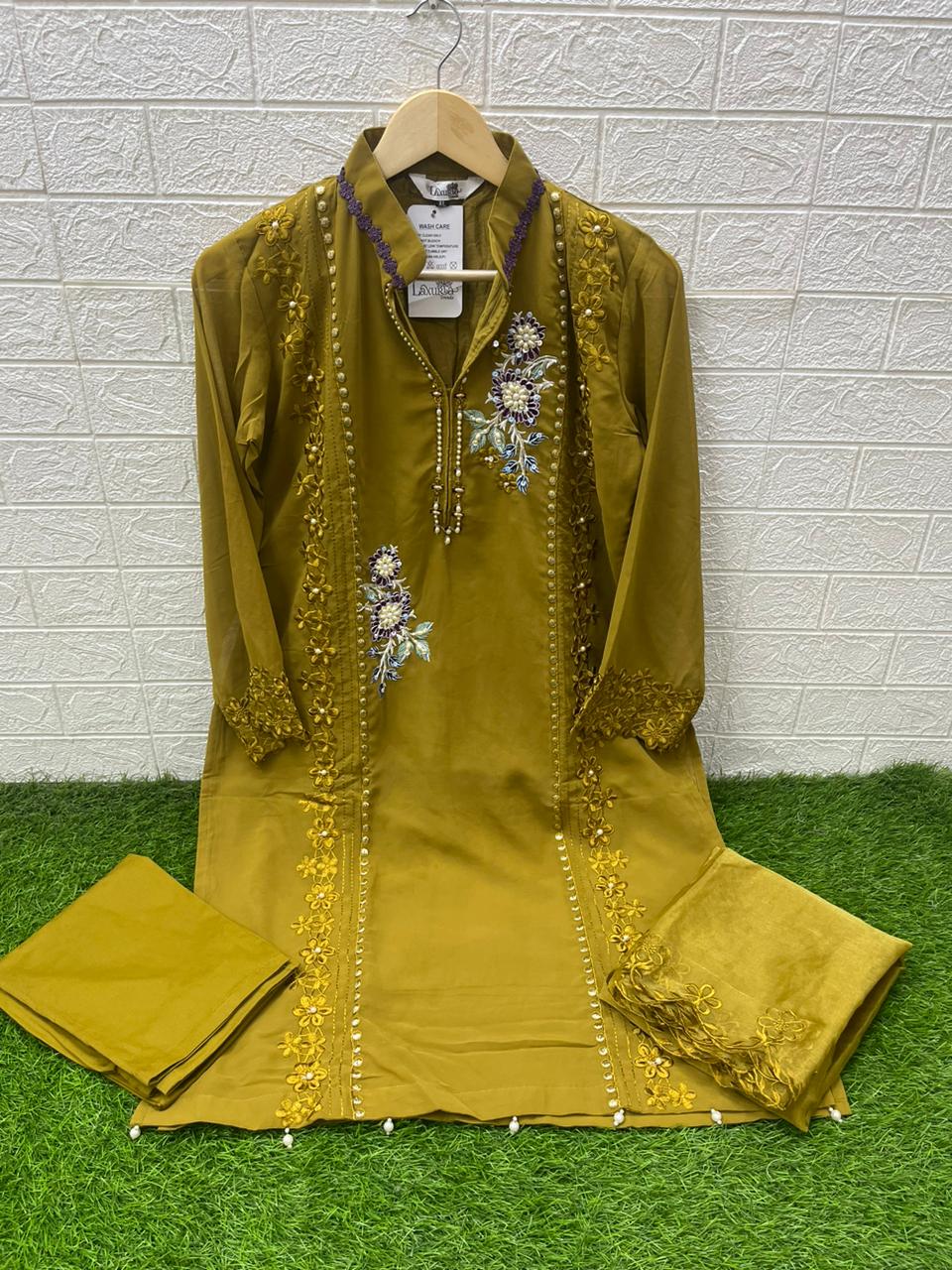 1438 Yellow Laxuria Trendz Embroidered Pakistani Readymade Suits