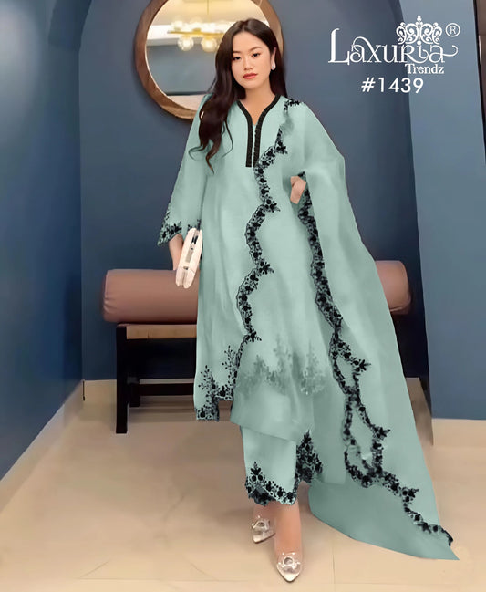 1439 Sky Blue Laxuria Trendz Cutwork Pakistani Readymade Suits