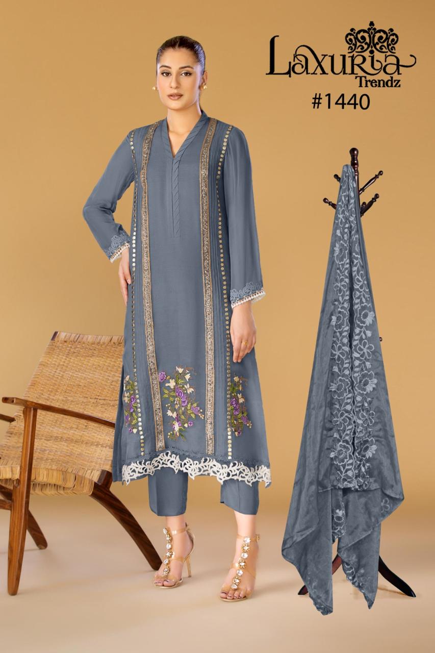 1440 Grey Laxuria Trendz Embroidered Pakistani Readymade Suits