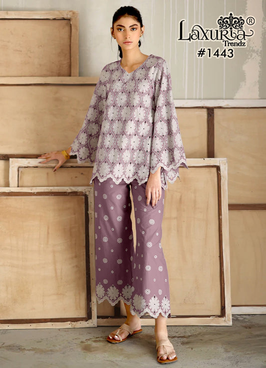 1443 Violet Laxuria Trendz Jam Satin Co Ord Set