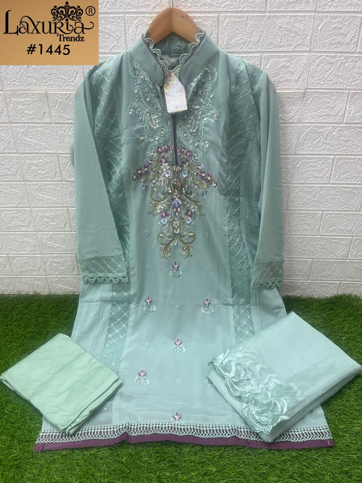 1445 Pista Laxuria Trendz Georgette Pakistani Readymade Suits